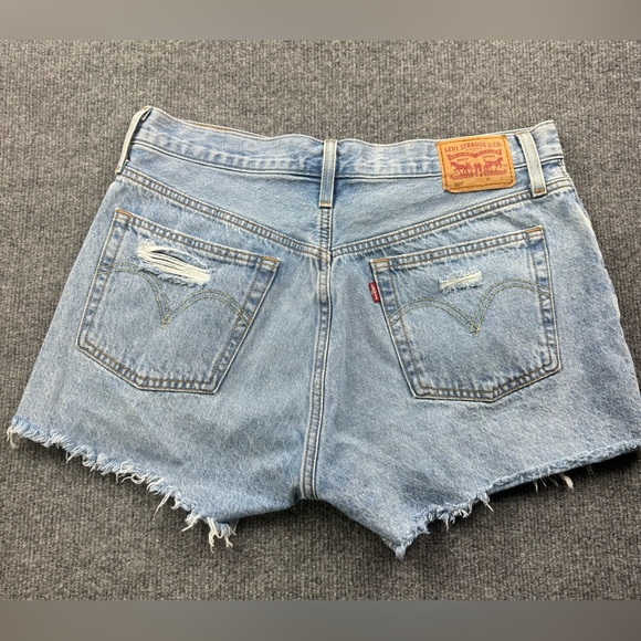 Levi’s High-Rise Distressed Light Blue Denim Shorts, Size 31 - Picture 3 of 11